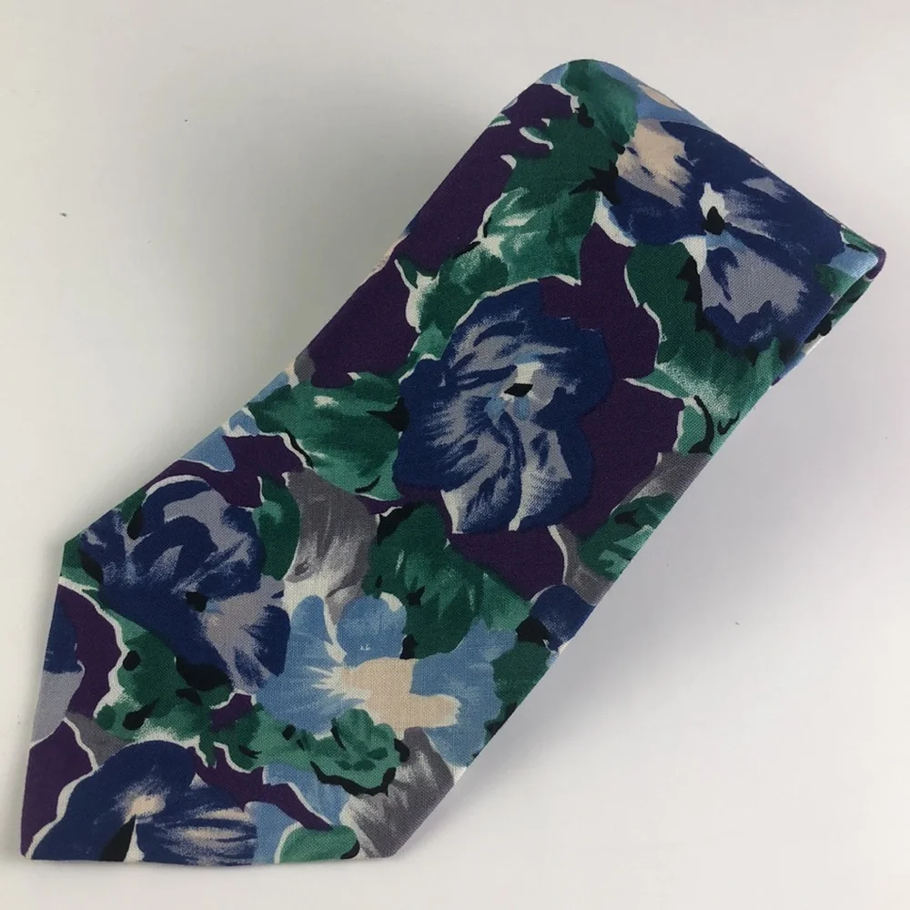 Vintage Geoffrey Beene Tie Purple Floral Cotton Print